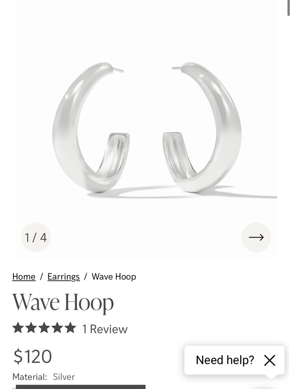 Julie Vos Polished Silver Wave Hoop Earrings